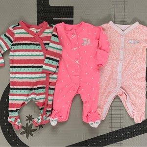 Set of 3 Baby Girl Newborn Sleepers / Baby Girl Newborn Sleeper Bundle GUC